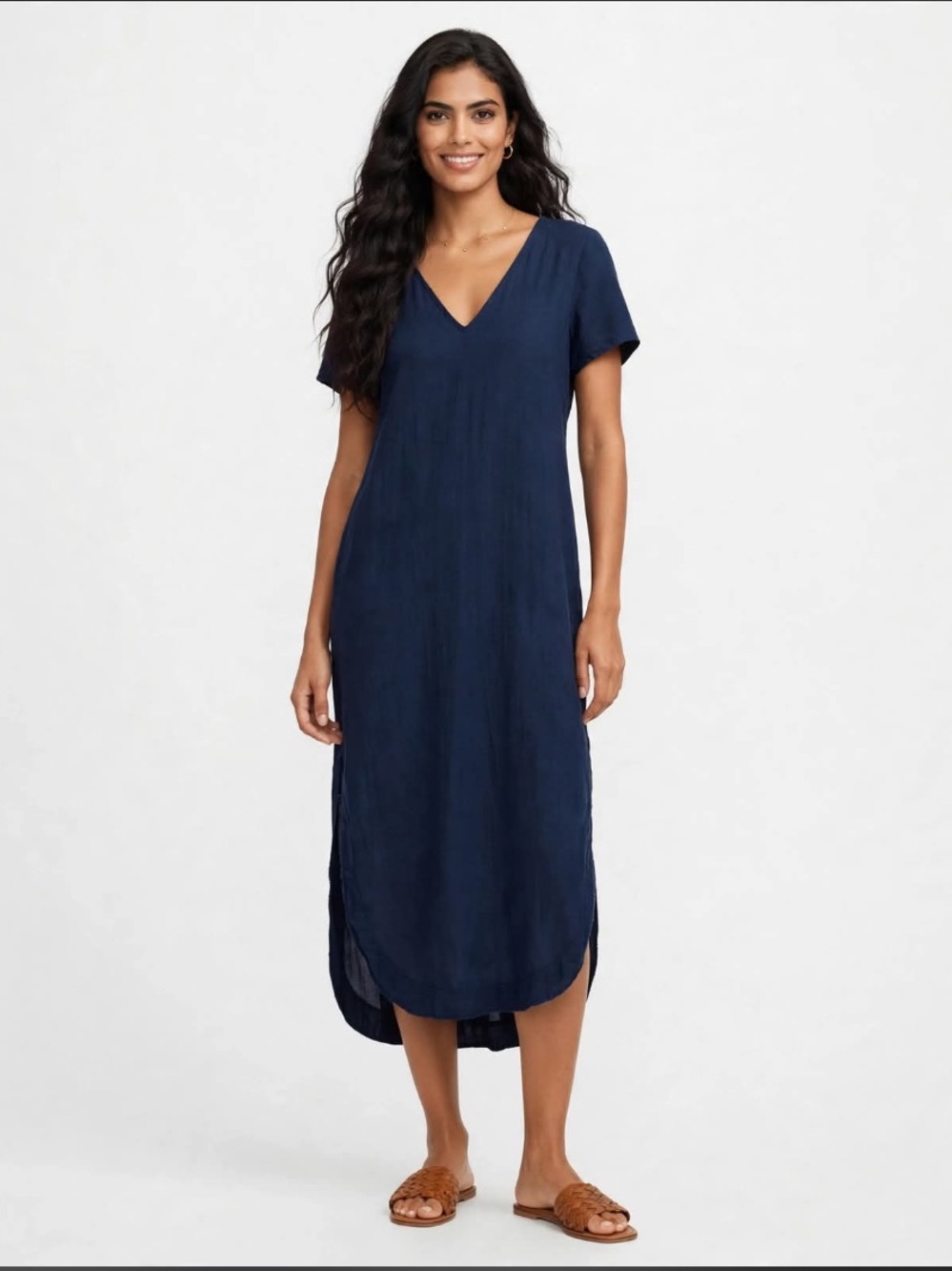 Zara Navy V-Neck Maxi Dress
